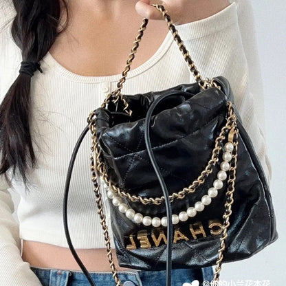 Calfskin Black with Pearl Chain handbags