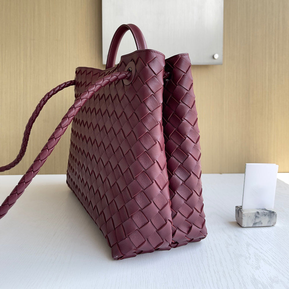 Medium braiding leather shoulder bag ,Burgundy