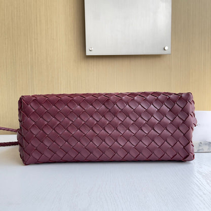 Medium braiding leather shoulder bag ,Burgundy