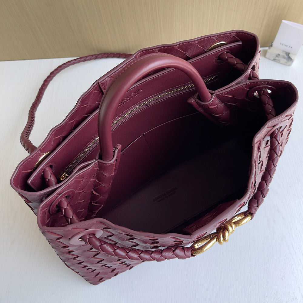 Medium braiding leather shoulder bag ,Burgundy