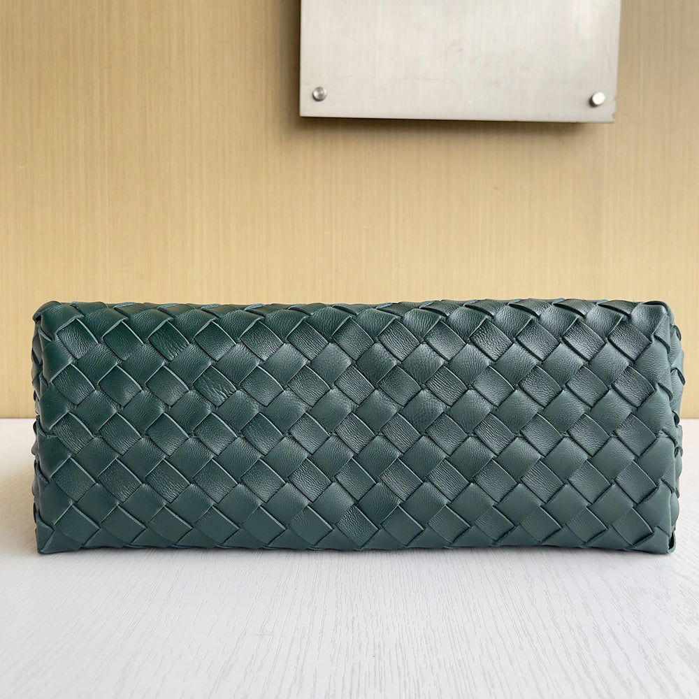 Medium braiding leather shoulder bag ,Dark Green