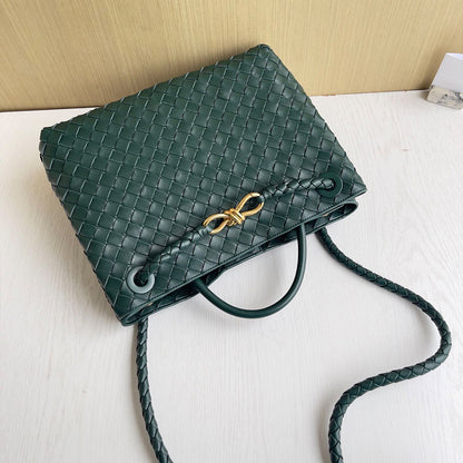 Medium braiding leather shoulder bag ,Dark Green