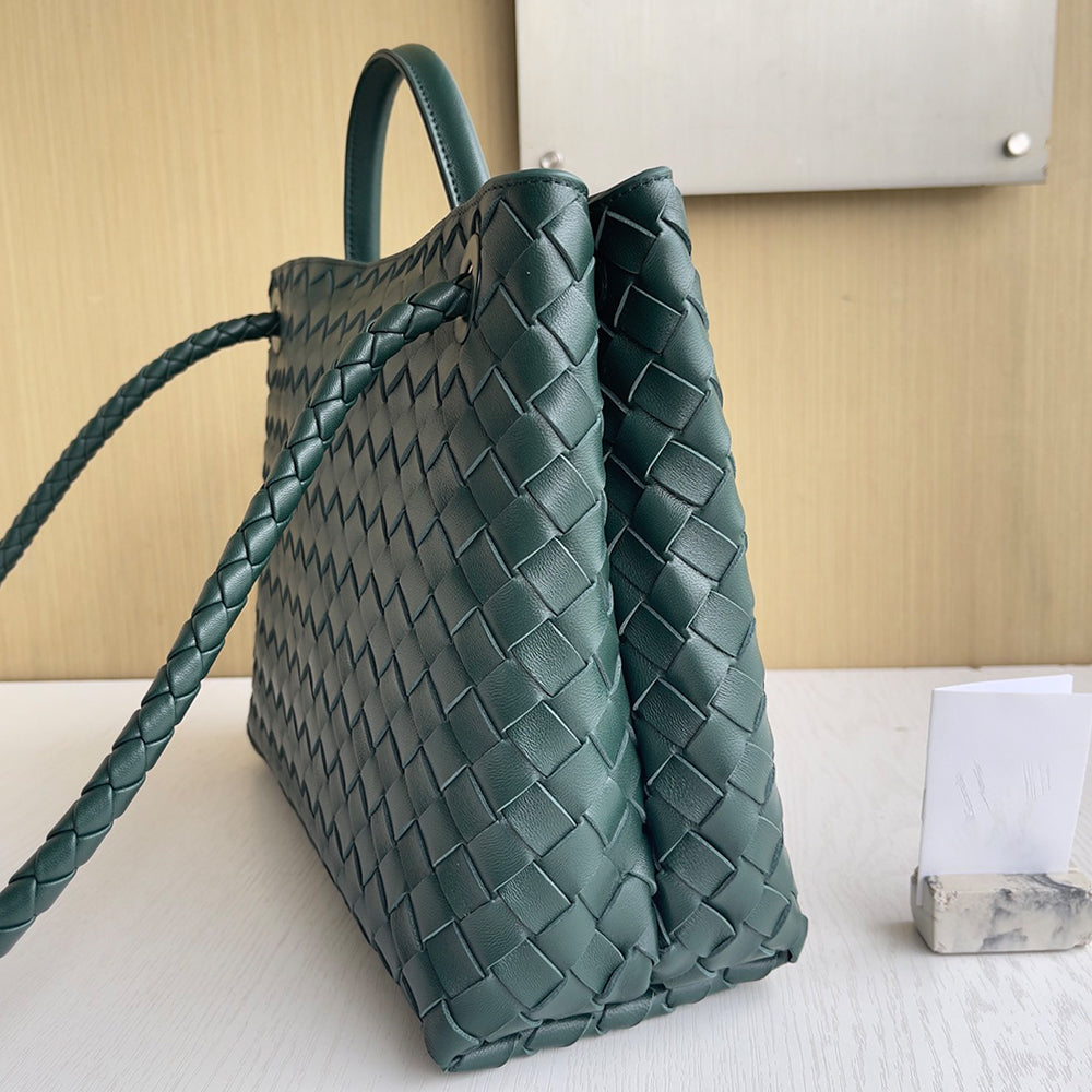 Medium braiding leather shoulder bag ,Dark Green