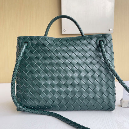 Medium braiding leather shoulder bag ,Dark Green