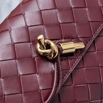 Woven leather handle clutch with metallic knot closure party handbag ,Burgundy