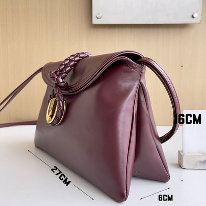 Smooth Calf Leather Bag With Double Flap Crossbody Bag,Dark Red 【KE-BT68】