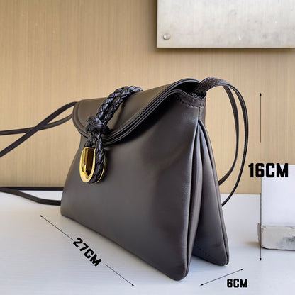 Smooth Calf Leather Bag With Double Flap Crossbody Bag,Mocha【KE-BT68】