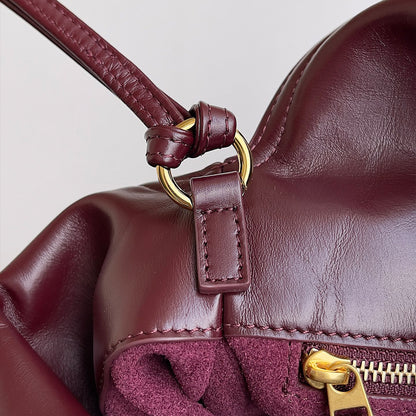 Smooth Calf Leather Bag With Double Flap Crossbody Bag,Dark Red 【KE-BT68】