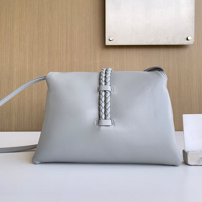 Smooth Calf Leather Bag With Double Flap Crossbody Bag,Light Gray 【KE-BT68】