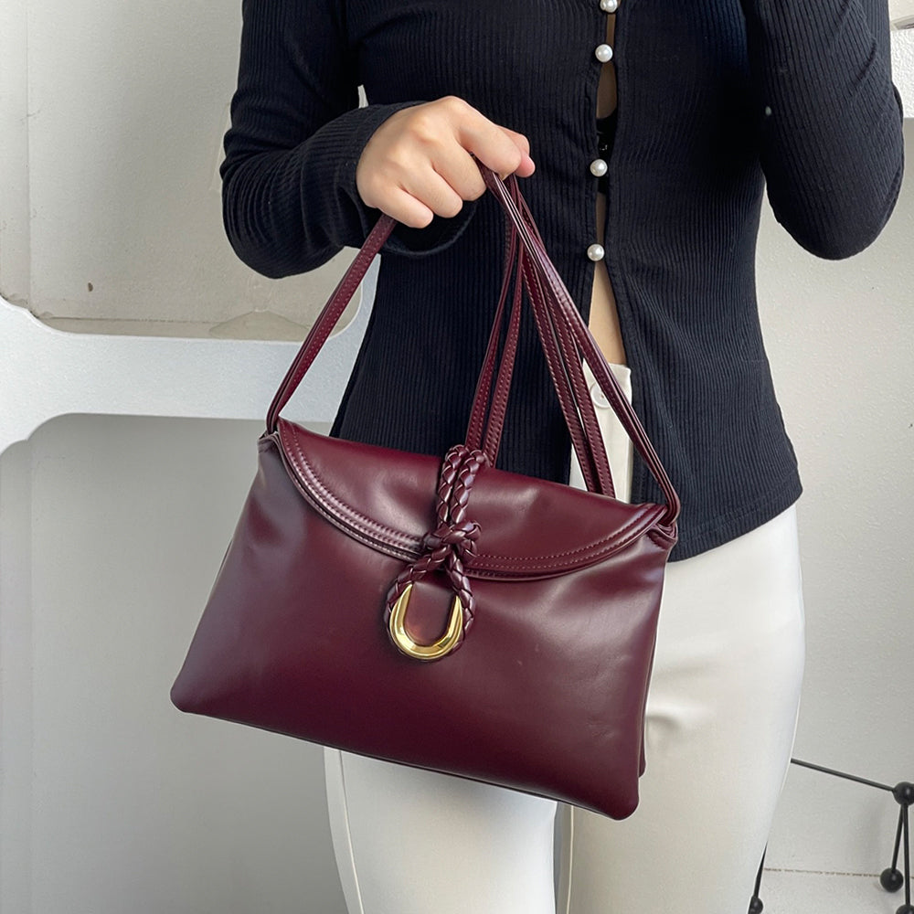 Smooth Calf Leather Bag With Double Flap Crossbody Bag,Dark Red 【KE-BT68】