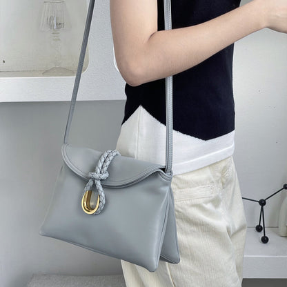 Smooth Calf Leather Bag With Double Flap Crossbody Bag,Light Gray 【KE-BT68】