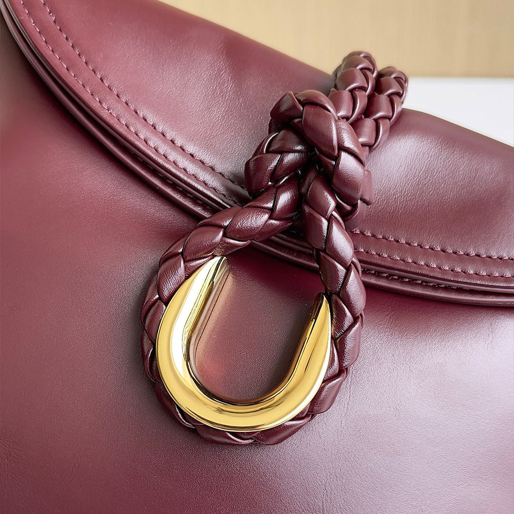 Smooth Calf Leather Bag With Double Flap Crossbody Bag,Dark Red 【KE-BT68】