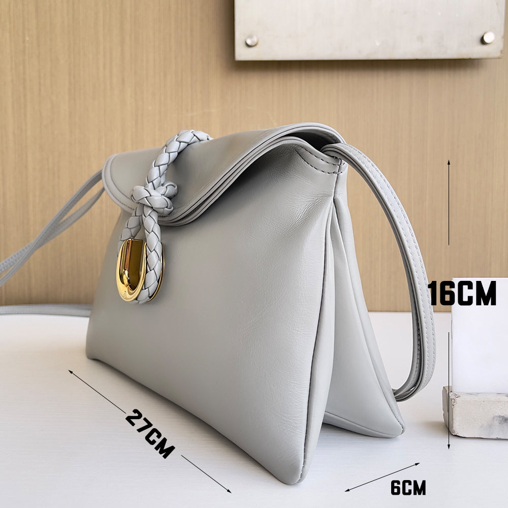 Smooth Calf Leather Bag With Double Flap Crossbody Bag,Light Gray 【KE-BT68】