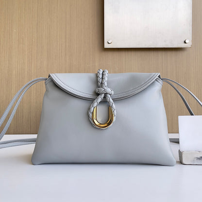 Smooth Calf Leather Bag With Double Flap Crossbody Bag,Light Gray 【KE-BT68】