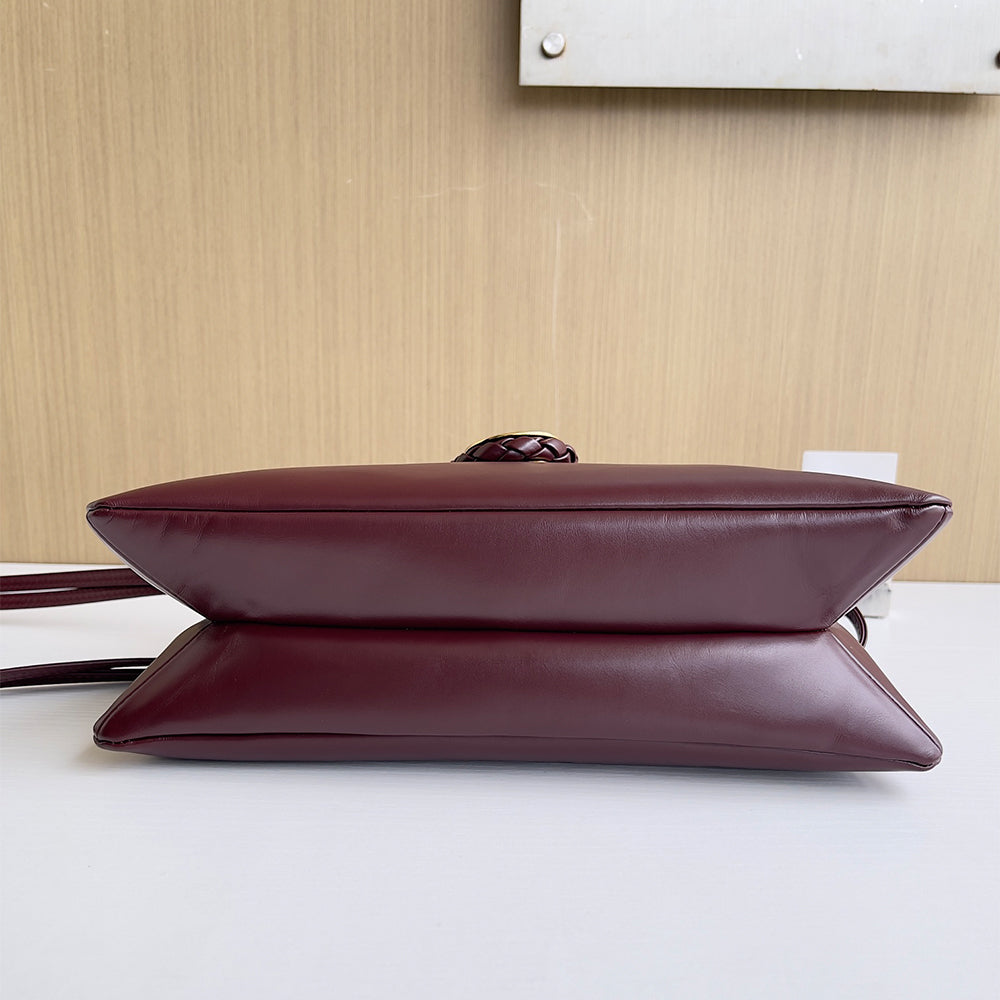 Smooth Calf Leather Bag With Double Flap Crossbody Bag,Dark Red 【KE-BT68】