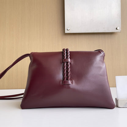 Smooth Calf Leather Bag With Double Flap Crossbody Bag,Dark Red 【KE-BT68】