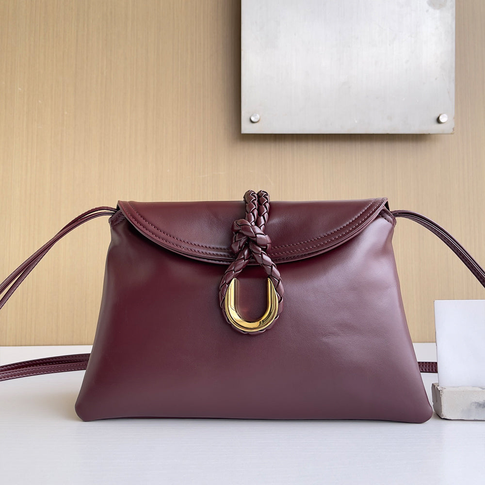 Smooth Calf Leather Bag With Double Flap Crossbody Bag,Dark Red 【KE-BT68】