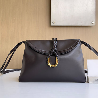 Smooth Calf Leather Bag With Double Flap Crossbody Bag,Mocha【KE-BT68】