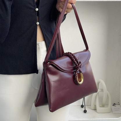 Smooth Calf Leather Bag With Double Flap Crossbody Bag,Dark Red 【KE-BT68】