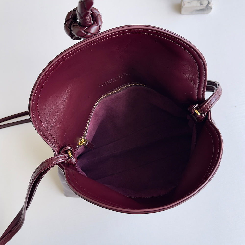 Smooth Calf Leather Bag With Double Flap Crossbody Bag,Dark Red 【KE-BT68】