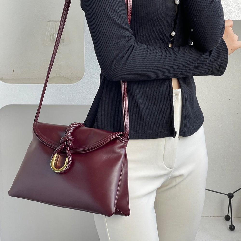 Smooth Calf Leather Bag With Double Flap Crossbody Bag,Dark Red 【KE-BT68】