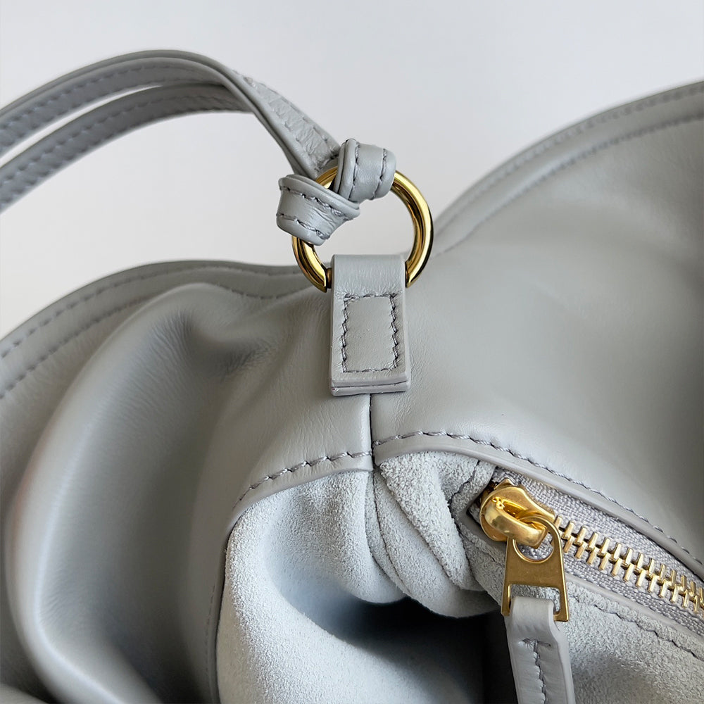 Smooth Calf Leather Bag With Double Flap Crossbody Bag,Light Gray 【KE-BT68】