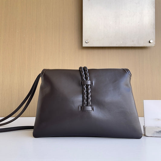 Smooth Calf Leather Bag With Double Flap Crossbody Bag,Mocha【KE-BT68】