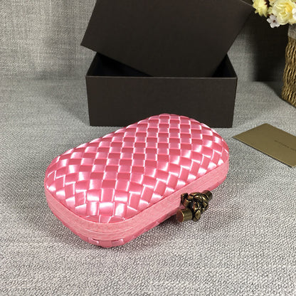 Luxury Woven Silk Clutch woven Pink Small Clutch with Knot Detail,Pink