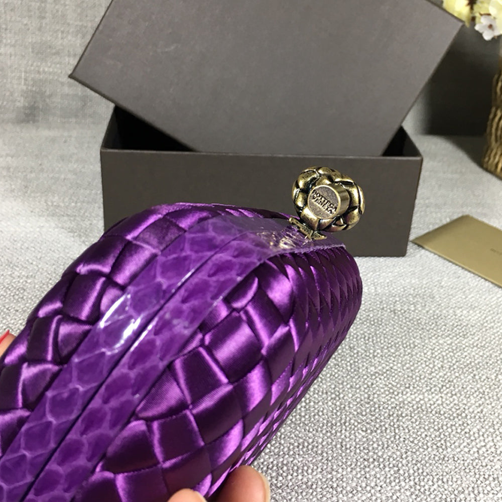 Luxury Woven Silk Clutch woven Purple Small Clutch with Knot Detail,Purple