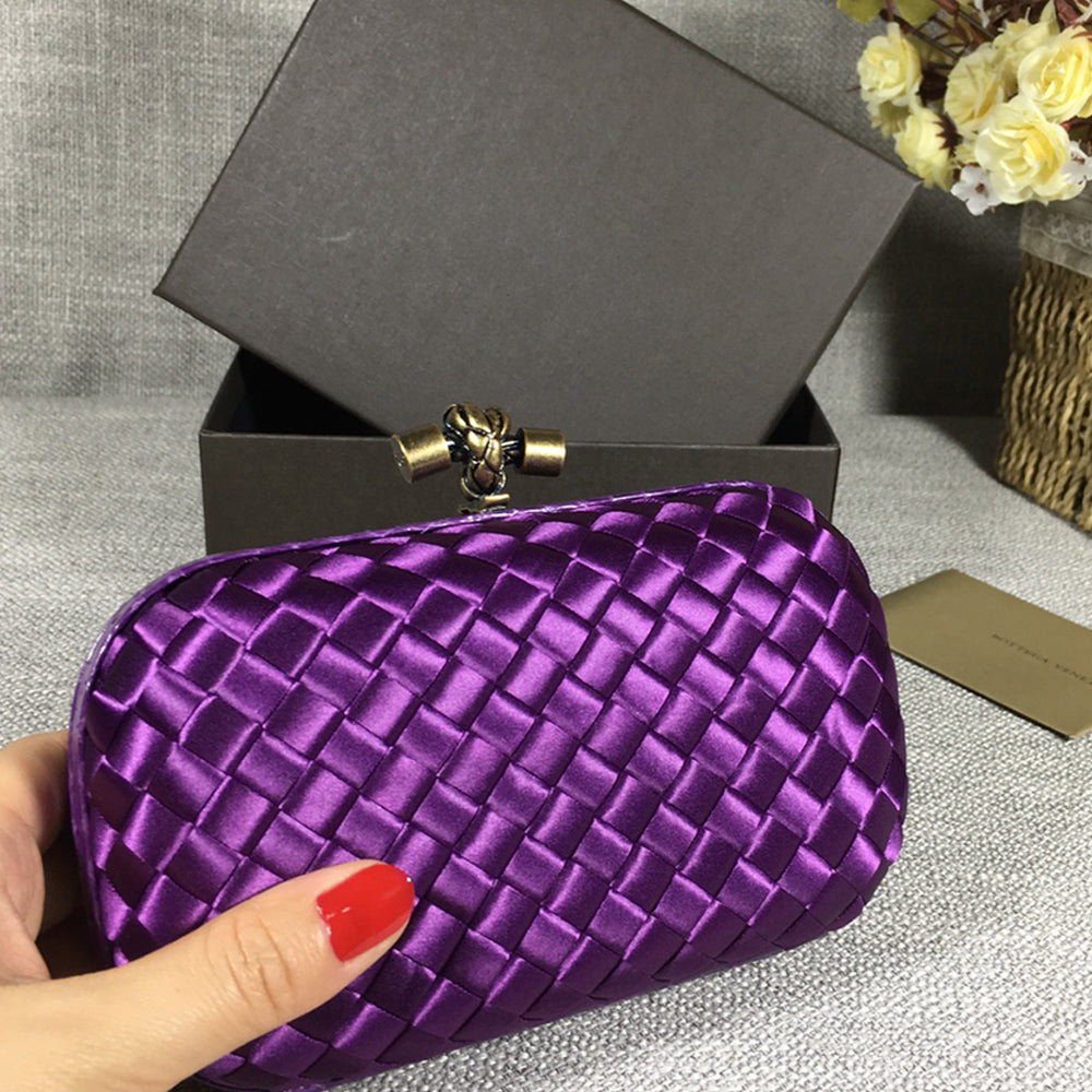 Luxury Woven Silk Clutch woven Purple Small Clutch with Knot Detail,Purple