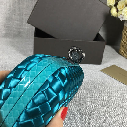 Luxury Woven Silk Clutch woven Blue Small Clutch with Knot Detail,Blue