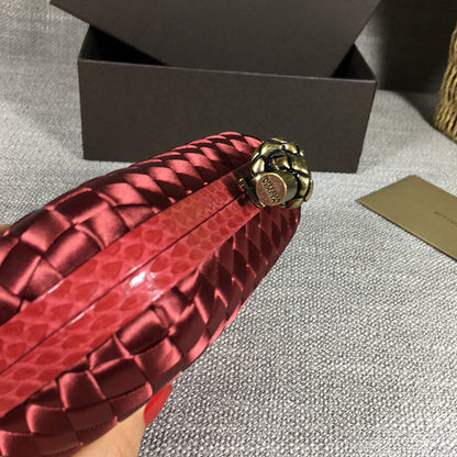 Luxury Woven Silk Clutch woven Red Small Clutch with Knot Detail,Red