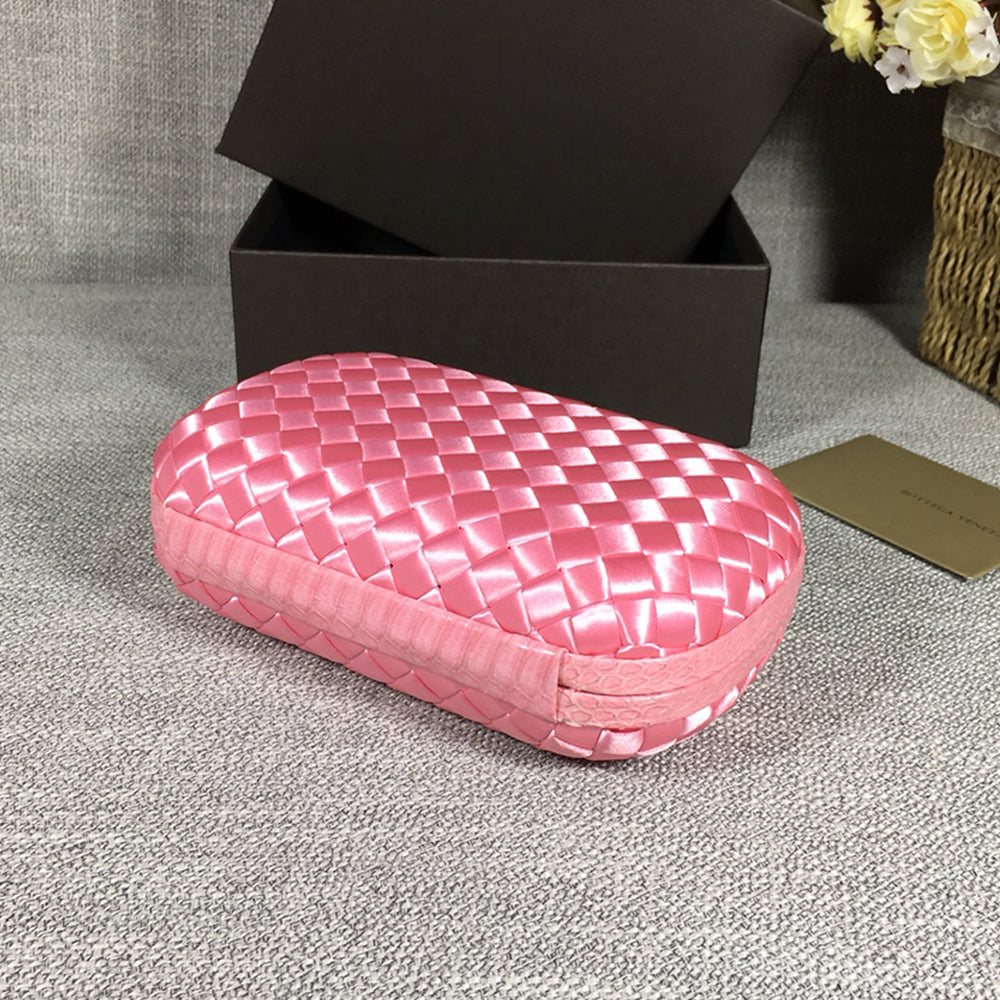 Luxury Woven Silk Clutch woven Pink Small Clutch with Knot Detail,Pink