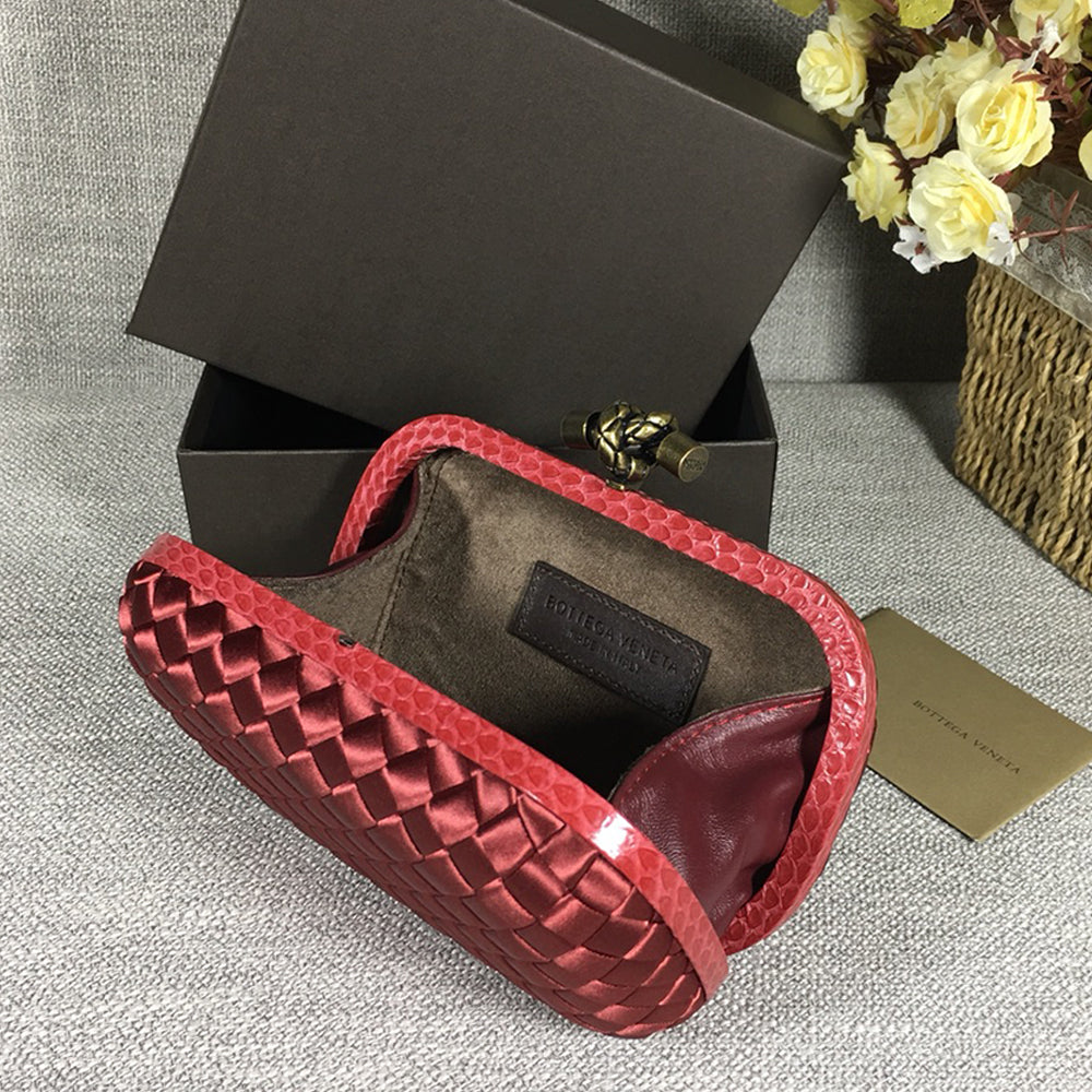 Luxury Woven Silk Clutch woven Red Small Clutch with Knot Detail,Red