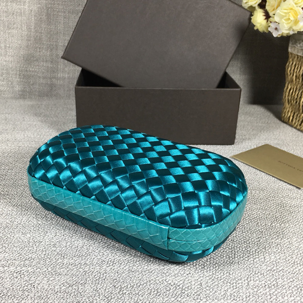 Luxury Woven Silk Clutch woven Blue Small Clutch with Knot Detail,Blue