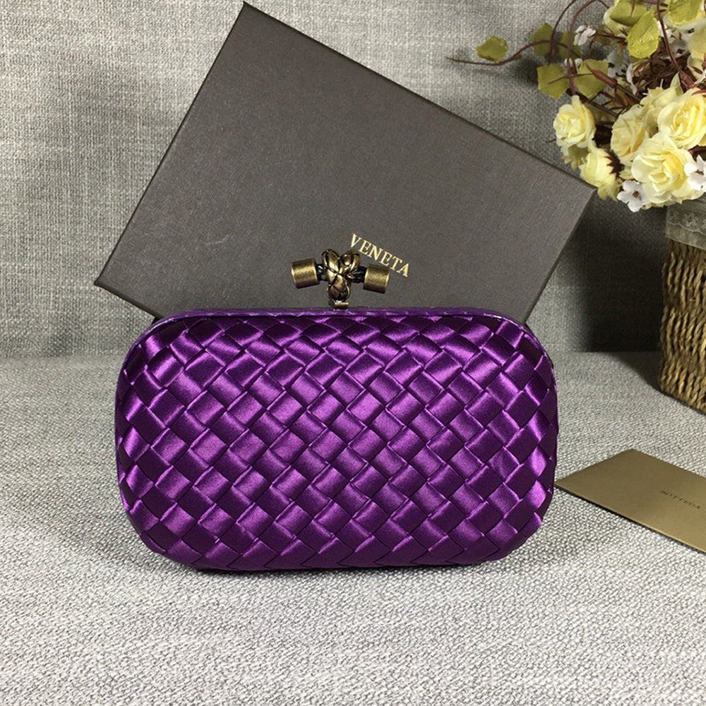 Luxury Woven Silk Clutch woven Purple Small Clutch with Knot Detail,Purple