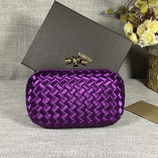 Luxury Woven Silk Clutch woven Purple Small Clutch with Knot Detail,Purple