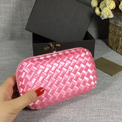 Luxury Woven Silk Clutch woven Pink Small Clutch with Knot Detail,Pink