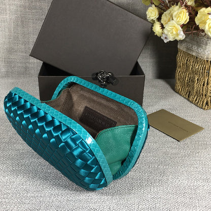 Luxury Woven Silk Clutch woven Blue Small Clutch with Knot Detail,Blue