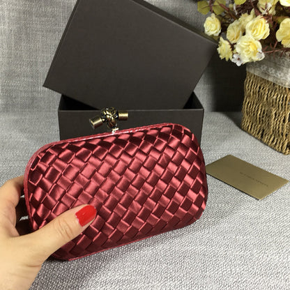 Luxury Woven Silk Clutch woven Red Small Clutch with Knot Detail,Red