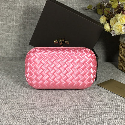 Luxury Woven Silk Clutch woven Pink Small Clutch with Knot Detail,Pink