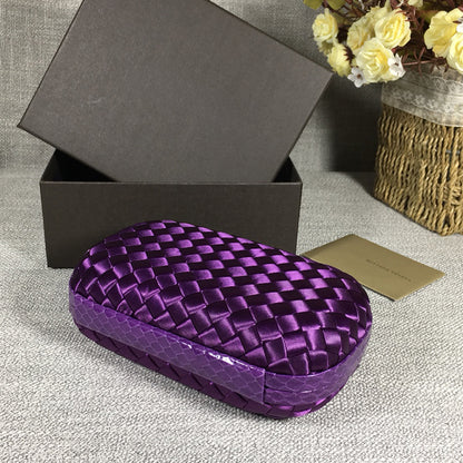 Luxury Woven Silk Clutch woven Purple Small Clutch with Knot Detail,Purple