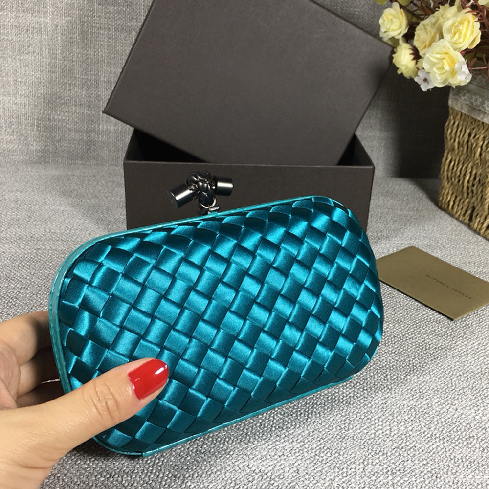 Luxury Woven Silk Clutch woven Blue Small Clutch with Knot Detail,Blue