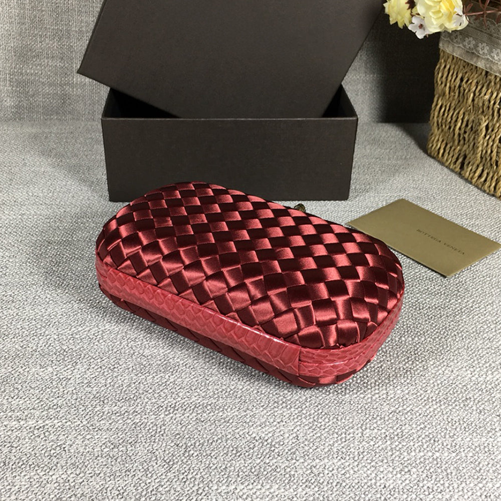 Luxury Woven Silk Clutch woven Red Small Clutch with Knot Detail,Red