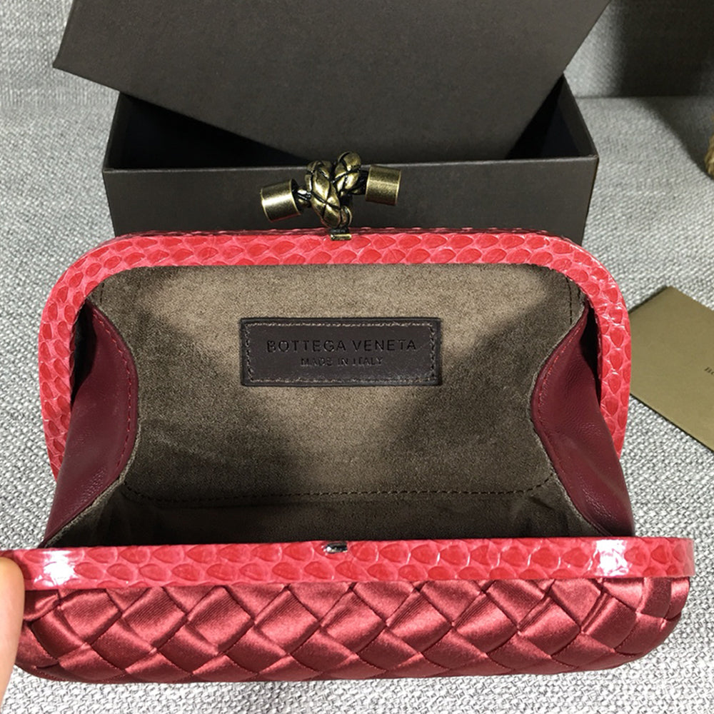 Luxury Woven Silk Clutch woven Red Small Clutch with Knot Detail,Red