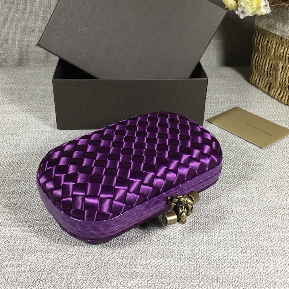 Luxury Woven Silk Clutch woven Purple Small Clutch with Knot Detail,Purple