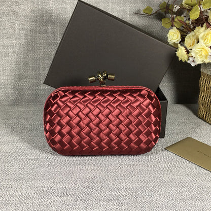 Luxury Woven Silk Clutch woven Red Small Clutch with Knot Detail,Red