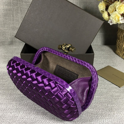 Luxury Woven Silk Clutch woven Purple Small Clutch with Knot Detail,Purple