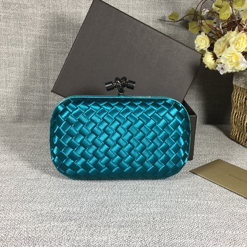 Luxury Woven Silk Clutch woven Blue Small Clutch with Knot Detail,Blue