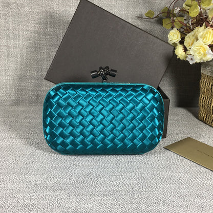 Luxury Woven Silk Clutch woven Blue Small Clutch with Knot Detail,Blue